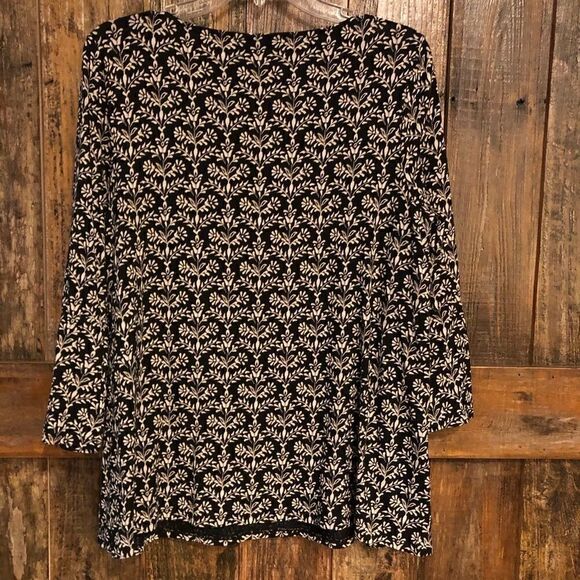 J. Jill Sz M Black Beige Floral Relaxed Fit Flared Sleeves Casual Workwear Top - Picture 5 of 7